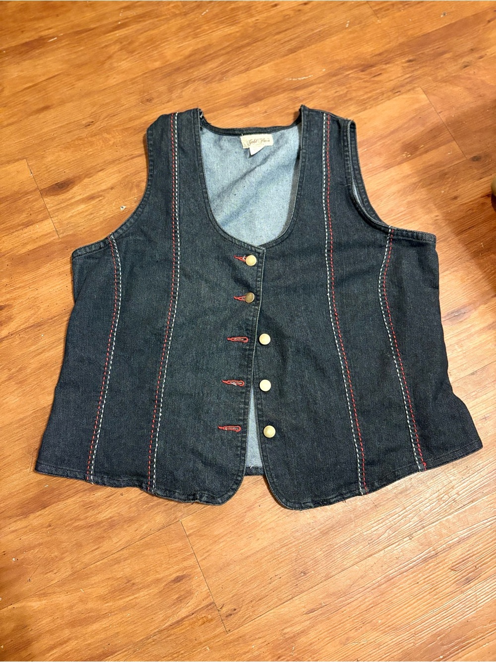 Denim Vest with Contrast Stitching - Black